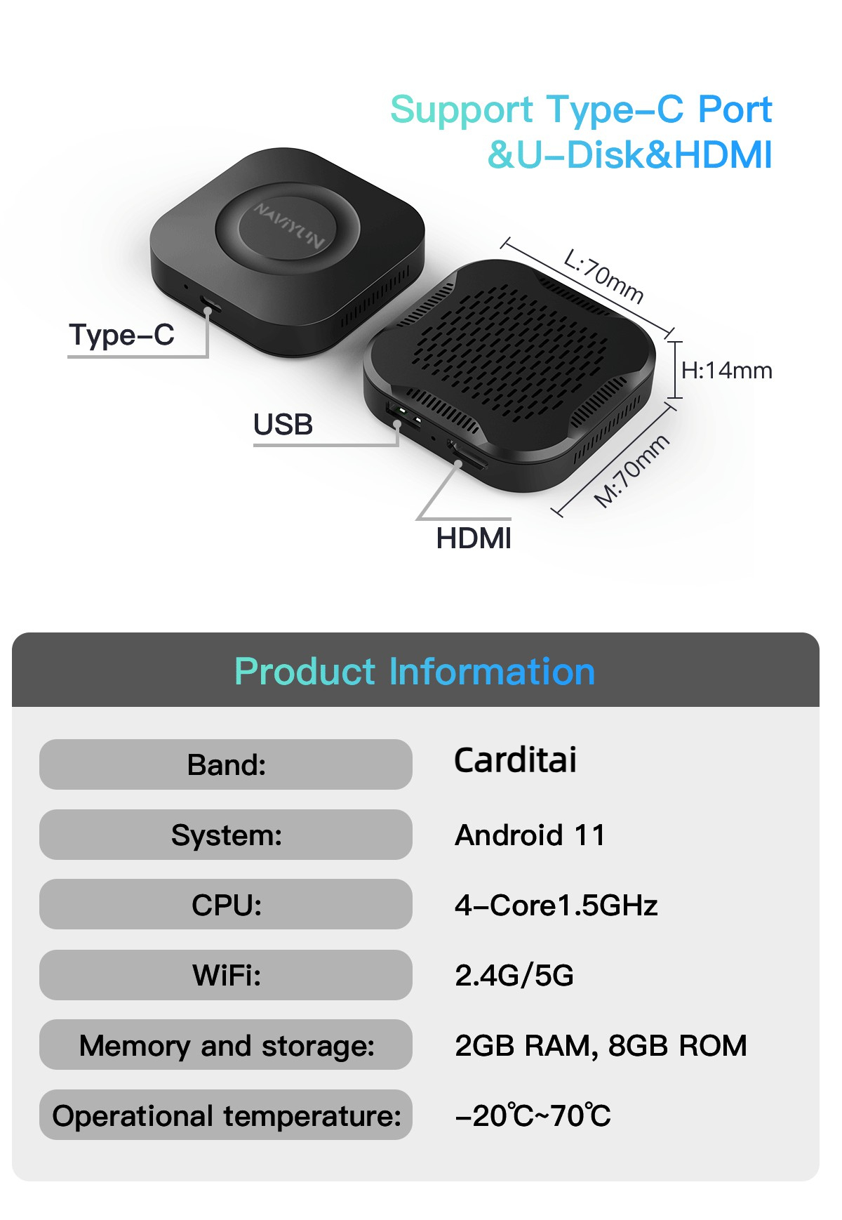 5V±0.2V 1.0A Power Input Carplay AI Box 8GB 128GB Built-in GPS Wifi Wireless Streaming Box