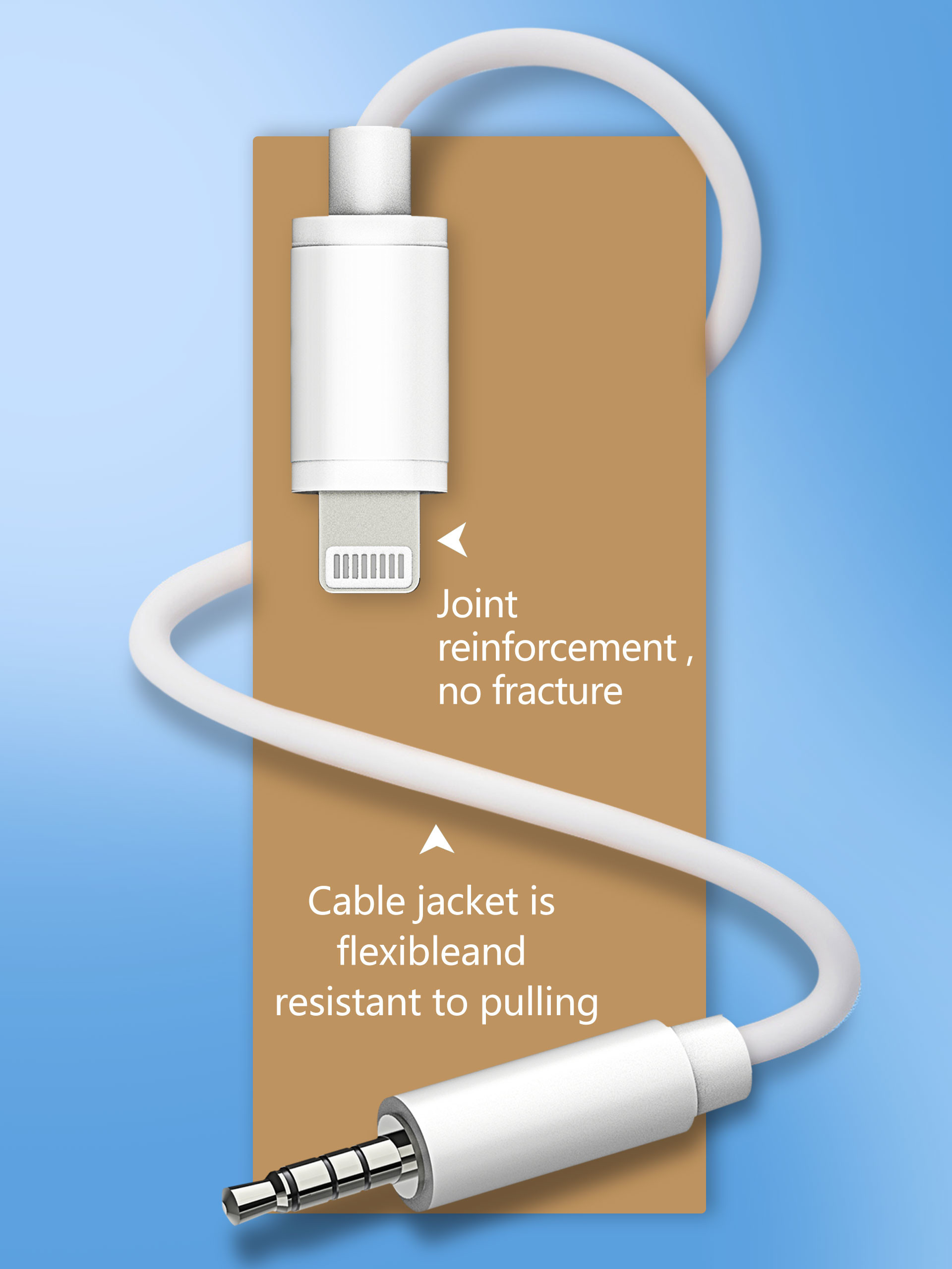 White Iphone 12 Charging Cord , OCC 3.5 Mm To Lightning Audio Cable