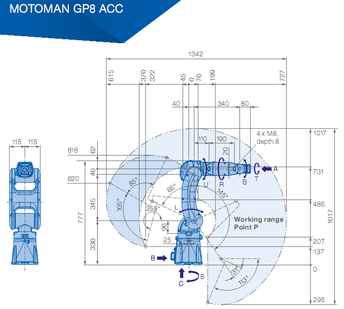 Industrial robot arm YASKAWA GP8 ACC for pick and place in corrosive Environments 8kg Payload 727mm Arm robots