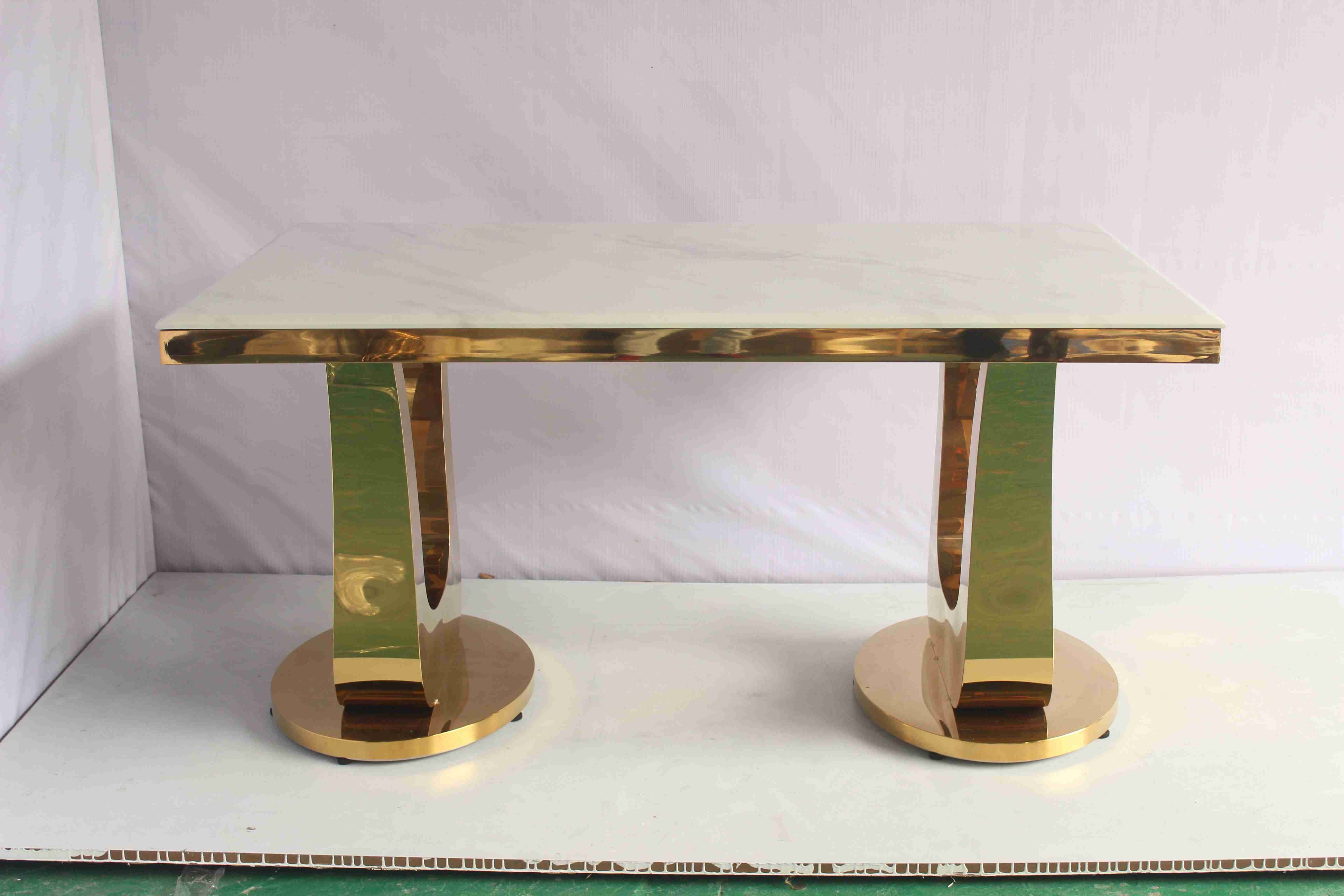 Gold Color Marble Dining Table With U Base Home Furniture