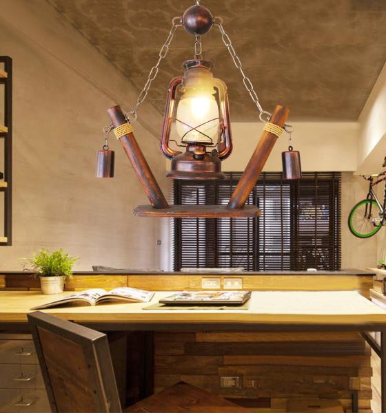 Industrial Retro Rustic Pendant Light Cafe Design Kerosene E27 Lamp Holder wood