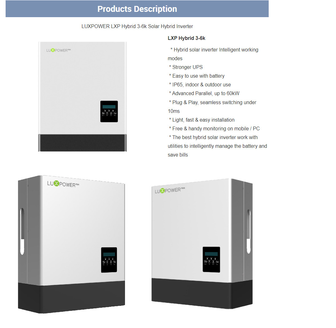 Luxpower Hybrid Inverter 6Kw Low Voltage Hybrid Inverter 7KW 8KW