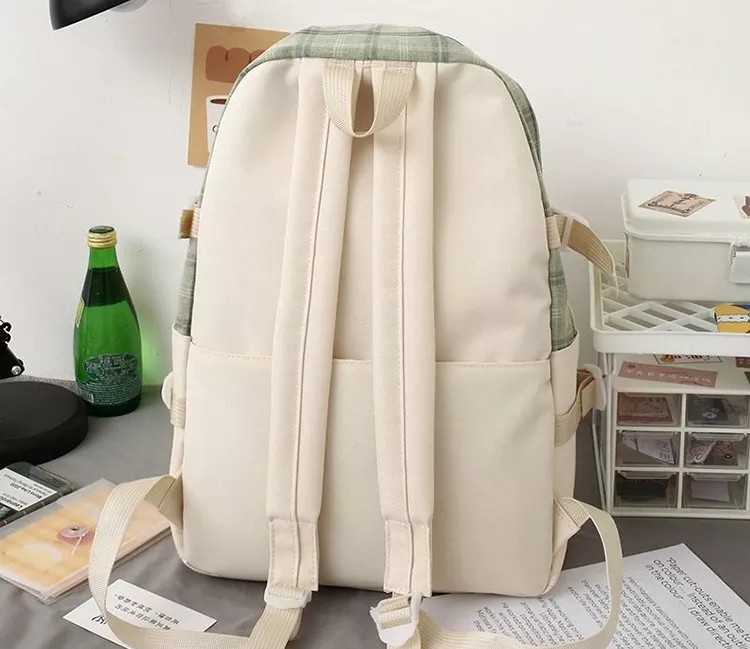 42cm Student School Backpack Sets Lovely Grid Printing 5 Pieces Backpack