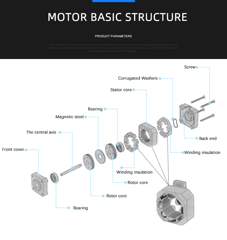 Faradyi Round Stepper Motor Holding Torque 35mNm DC Stepper Motor With Customized Shaft For Stage Lighting Control