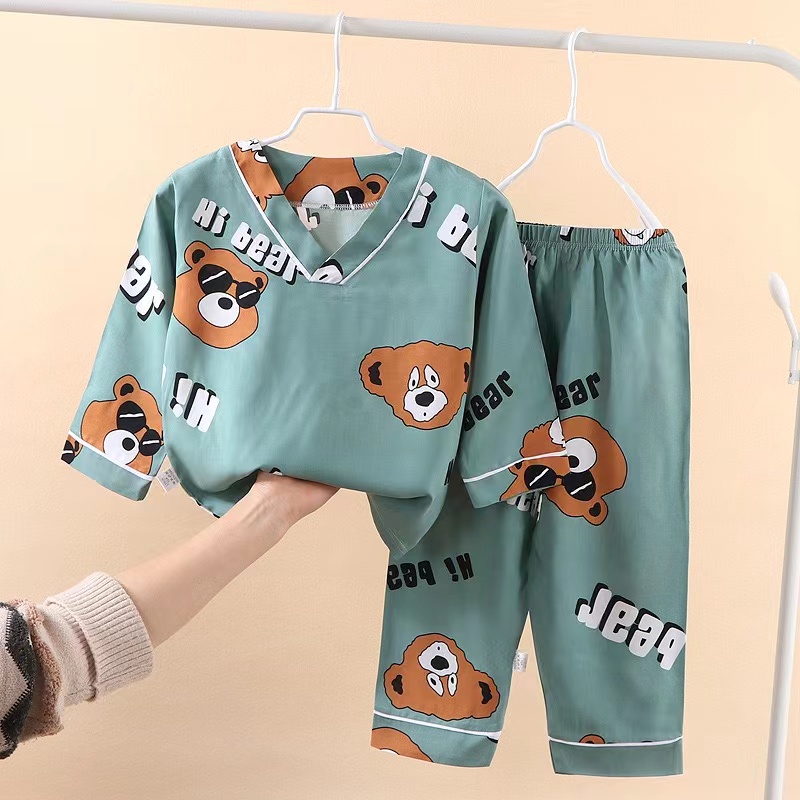Children's Summer Thin Cotton Homewear Silk Print 145-155cm