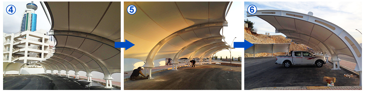 Steel Frame Metal Pergola for Car Port Parking White Powder Coating and Heat Treated