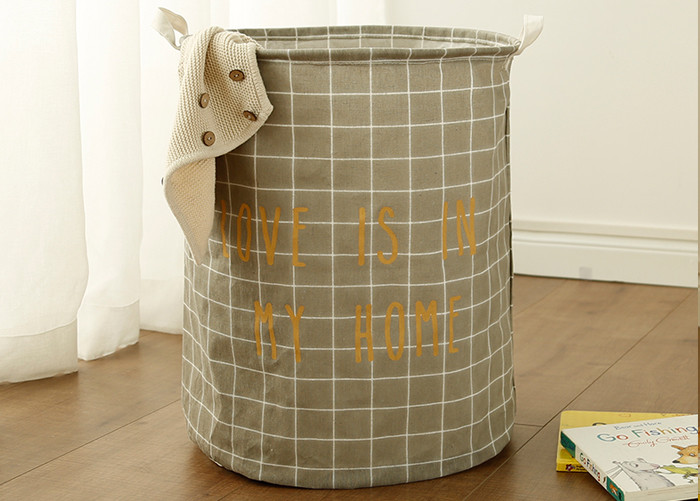 Puting Foldable washing laundry clothes basket toy storage bag bathroom box customized coffee plaid love is in my home