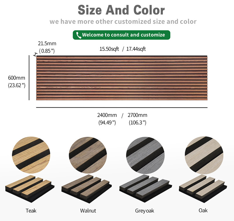 Wood Slat Wall Panels - Wood Black Acoustic Felt - 2400x600x22mm