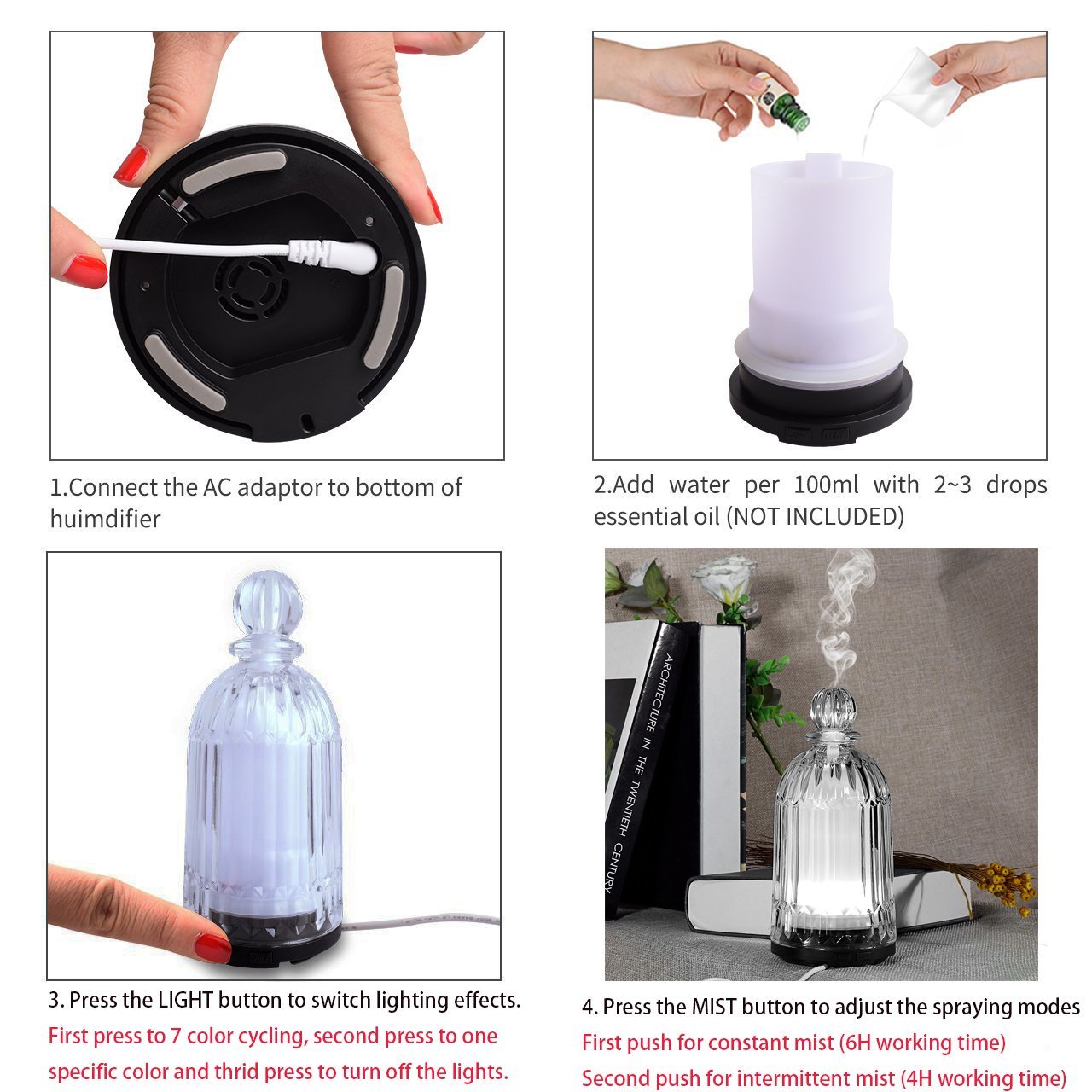 HOMEFISH 120ml Glass Aromatherapy Humidifier Ultrasonic Household Essential Oil Aroma Diffuser