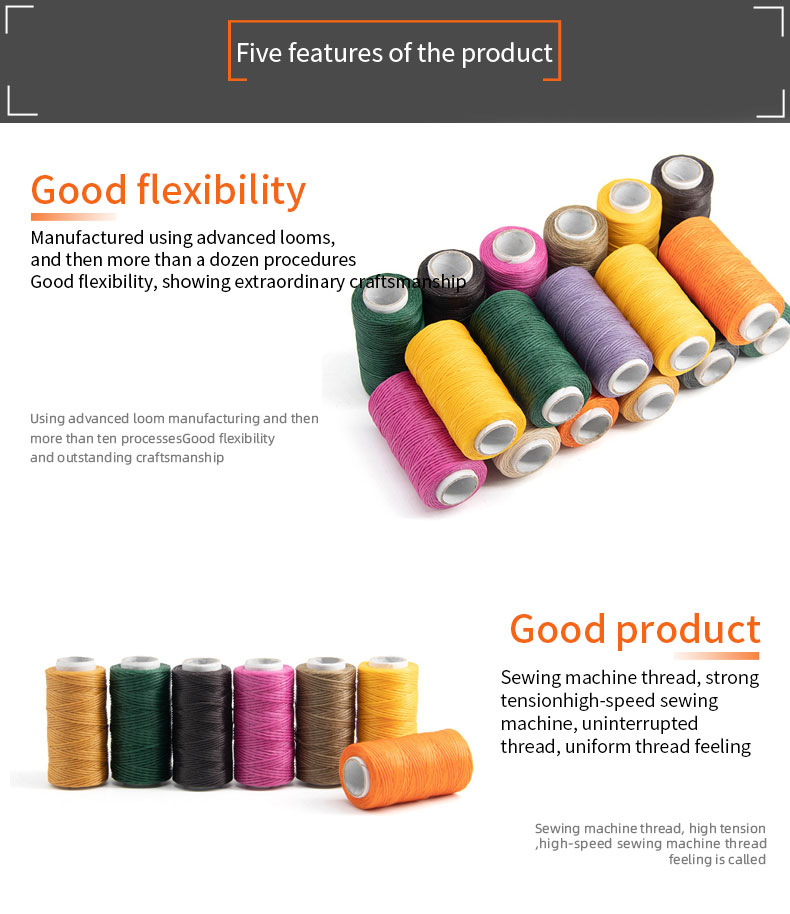 Dyed Texturized Pattern 1000m 150D Waxed Thread for Leather Sewing Black Book Binding
