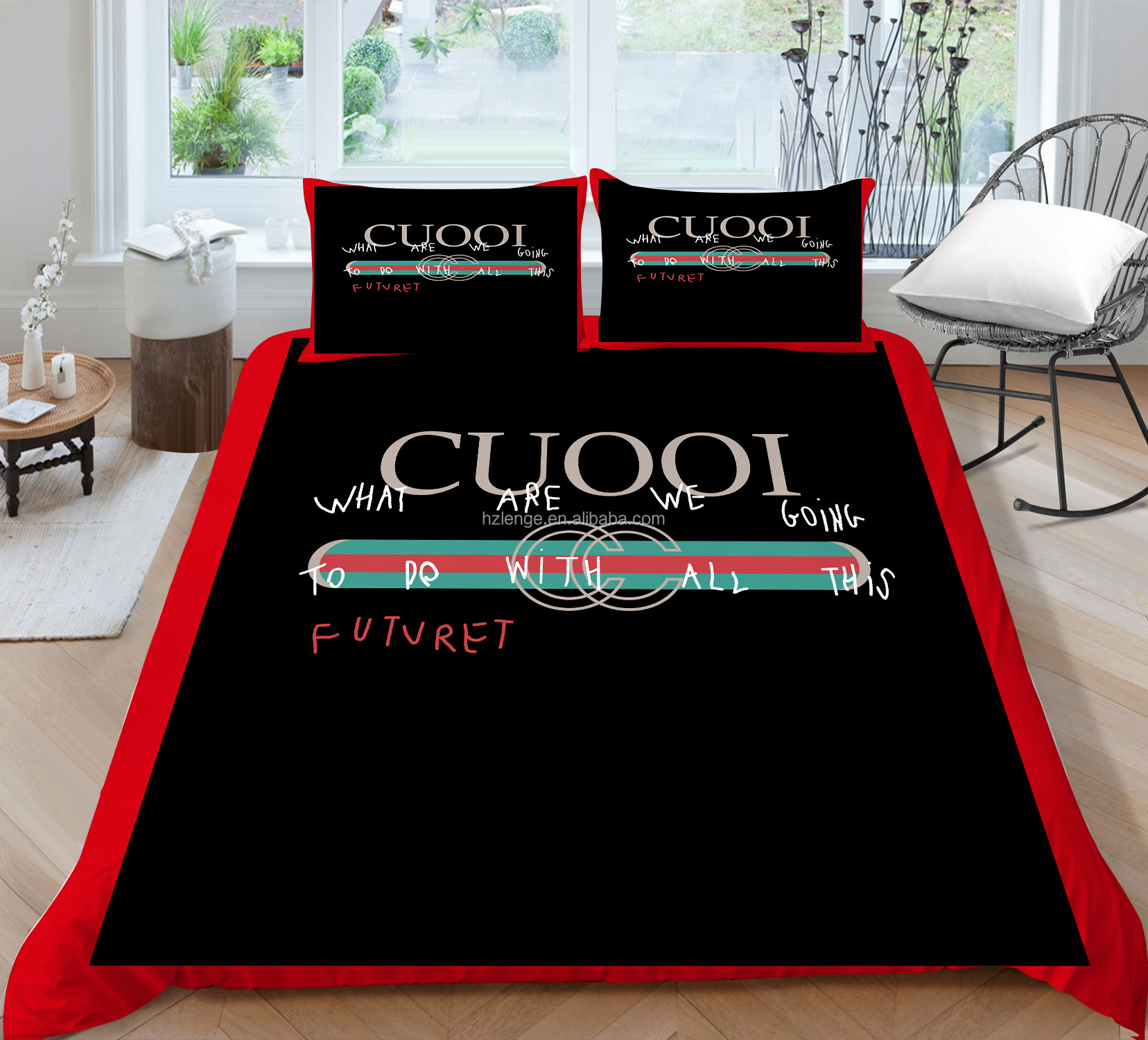 Luxury Fashion Design Nondisposable Microfiber Quilt Cover Set with Pillowcases