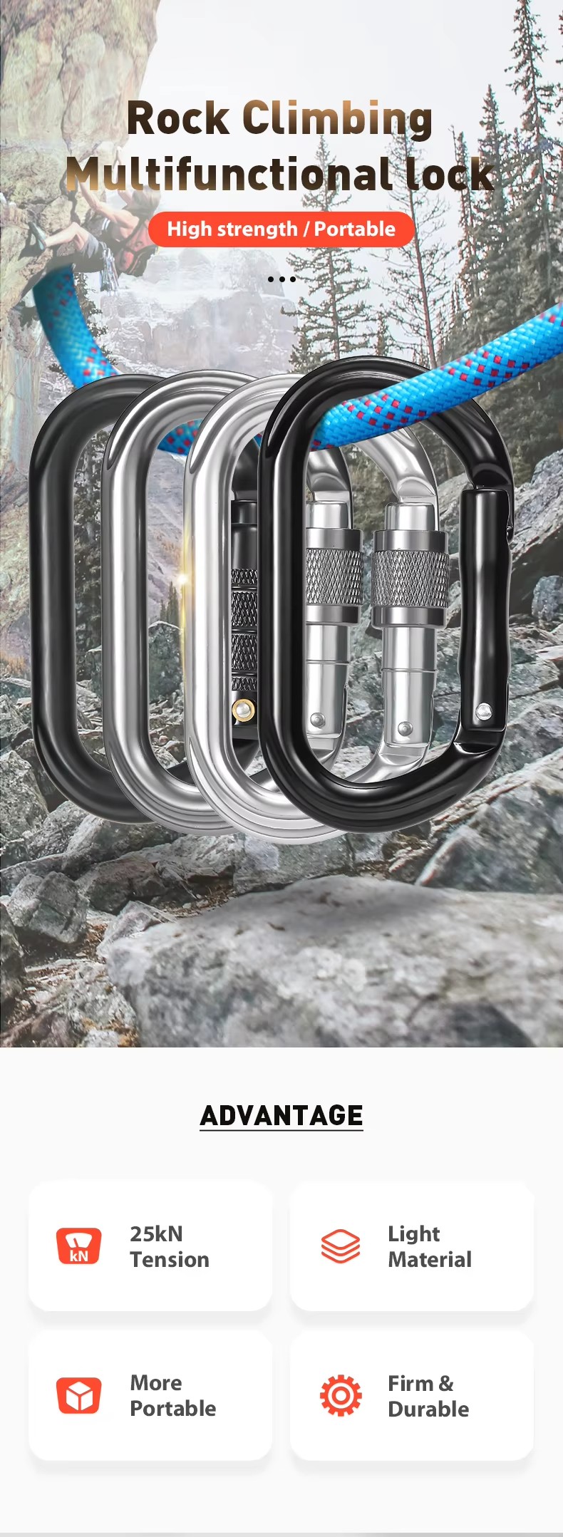 25KN Snap Hook Locking Aluminum Carabiner Clip Perfect for Safety and Security