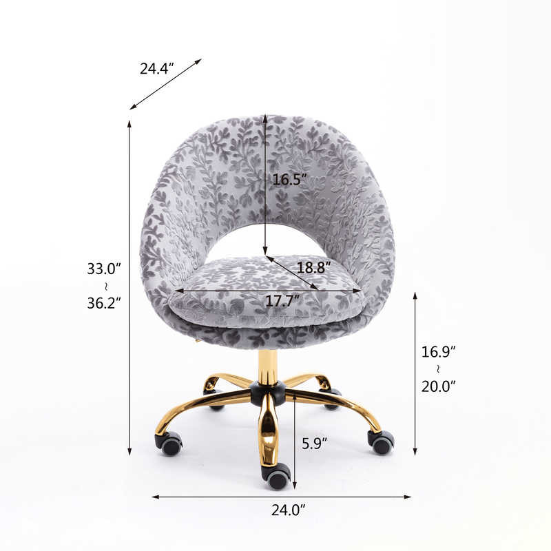 18.90”Depth Swivel Grey Velvet Bedroom Chair 8.2KGS Golden Feet Base Leg