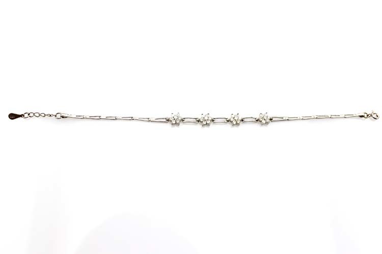 925 Sterling Silver Flower Clear Cubic Zircon Link Tennis Bracelet (SB003)