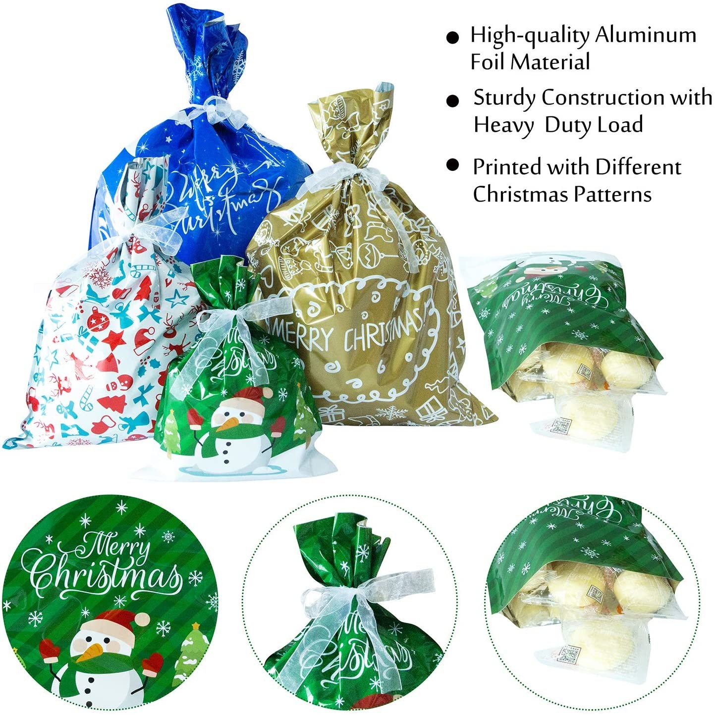Large Christmas Wrapping Bag , Ribbon Ties W44cm Aluminium Packaging Pouch