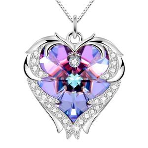 China Austrian crystal Crystal Silver Heart Pendant Necklace 925 Infinity Double Heart Necklace on sale