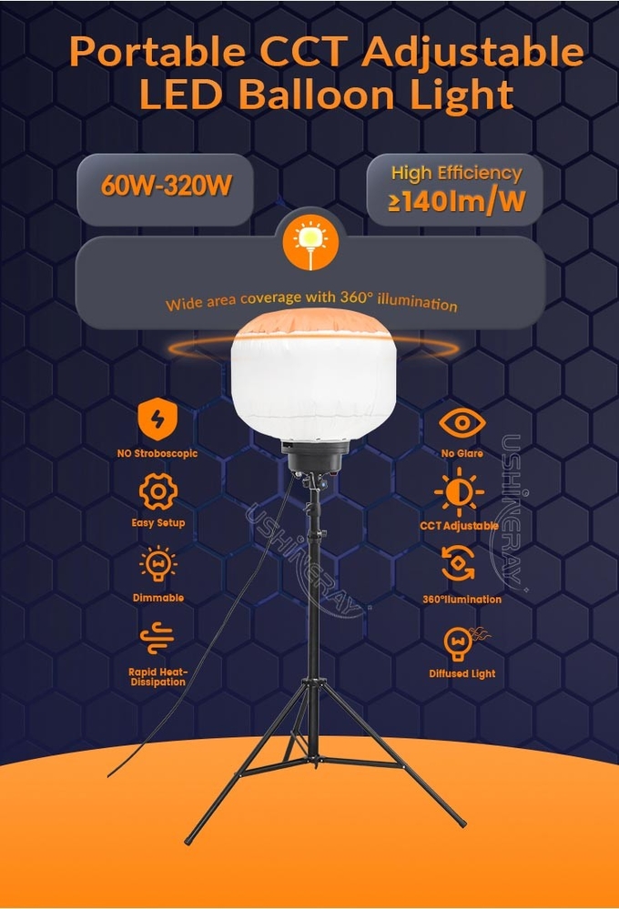 Portable LED Balloon Light 320W Mobile Light Tower For Indoor Construction