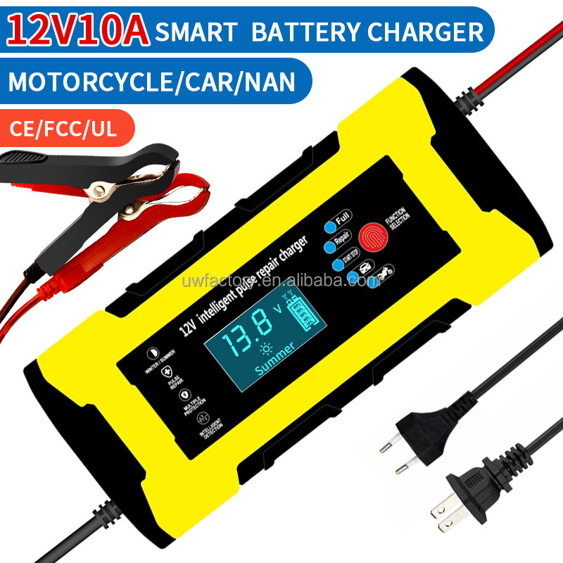 12V/10A and 24V/5A Input Universal Automatic Pulse Repair Trickle Lead Acid Battery Charger with Current Protection