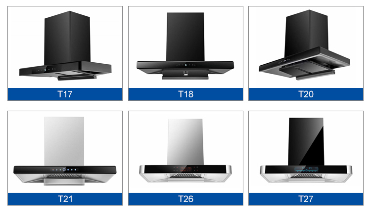 Glass Stainless Steel T Shape Chimney Hood Electric Range Hood 220V