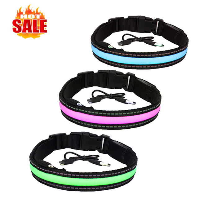 Luxury Nylon LED Dog Collar Printed Training Vest Flashing Usb Rechargeable