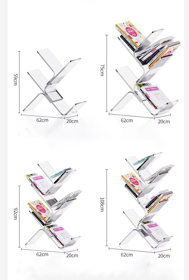 Customized 4 Tier Tree Shape Acrylic Book Display Shelf Organizer For Home Decor