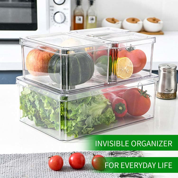 Clear Fresh Storage Stackable Plastic Fridge Organizer With Cover