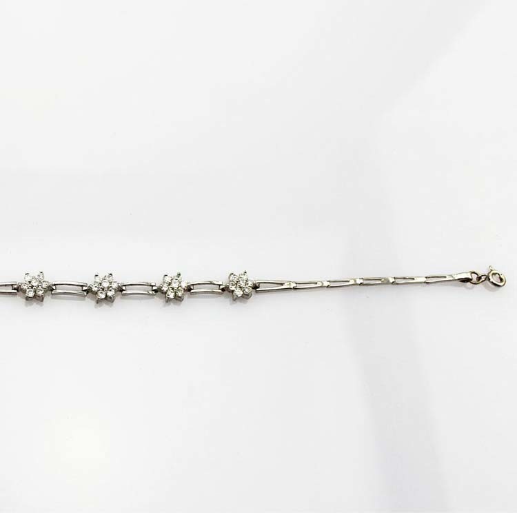 925 Sterling Silver Flower Clear Cubic Zircon Link Tennis Bracelet (SB003)