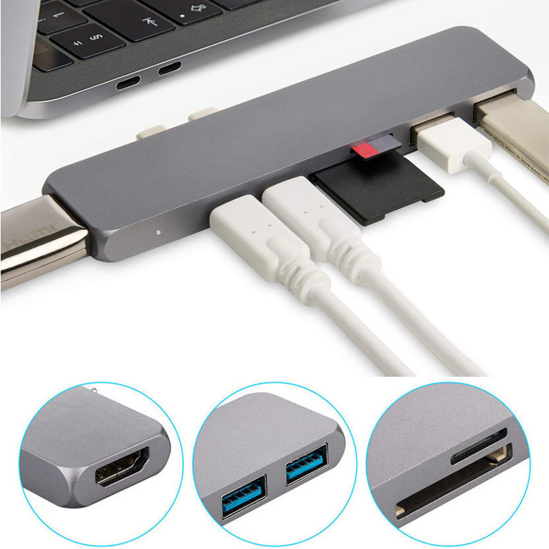 Aluminum USB Type-C Hub Adapter Dongle 50Gbs for 2016-2018 MacBook Pro 13"&15" 4K , Thunderbolt 3 5K@60Hz,USB-C Data