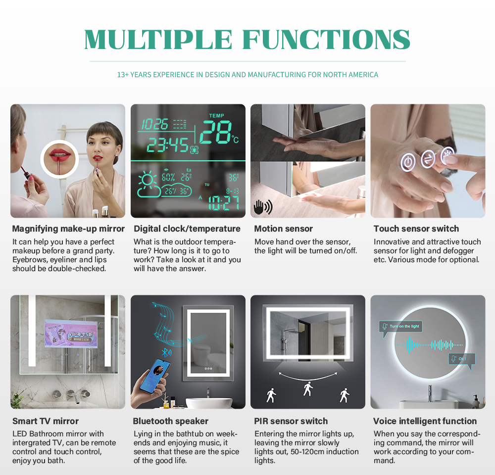 Metal Frame round led bathroom mirror Smart Touch Switch Round Illuminated Mirror