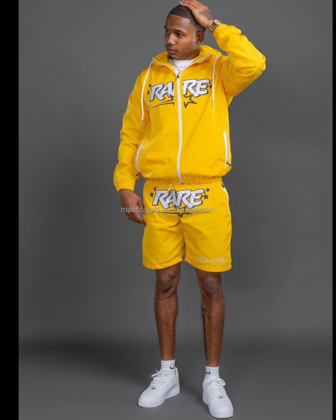 Summer Casual Men's Reflective Tracksuit Sets with Custom Logo Print Hoodie and Shorts