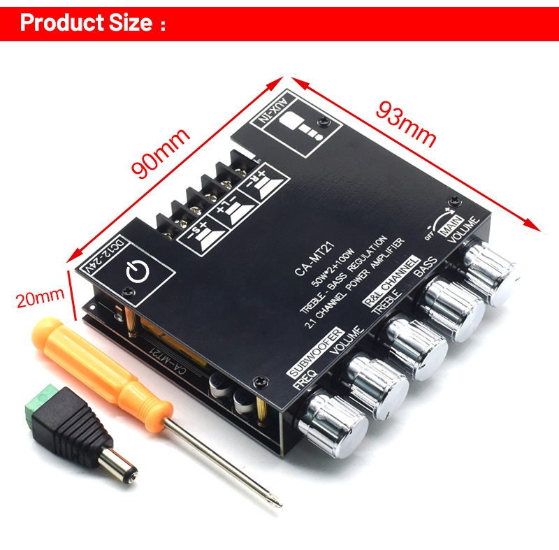 ZK-MT21 2.1 Channel Subwoofer Amplifier Module 5.0BT 12V 24V 2*50W+100W Power Home Use Plastic Board for Speaker System