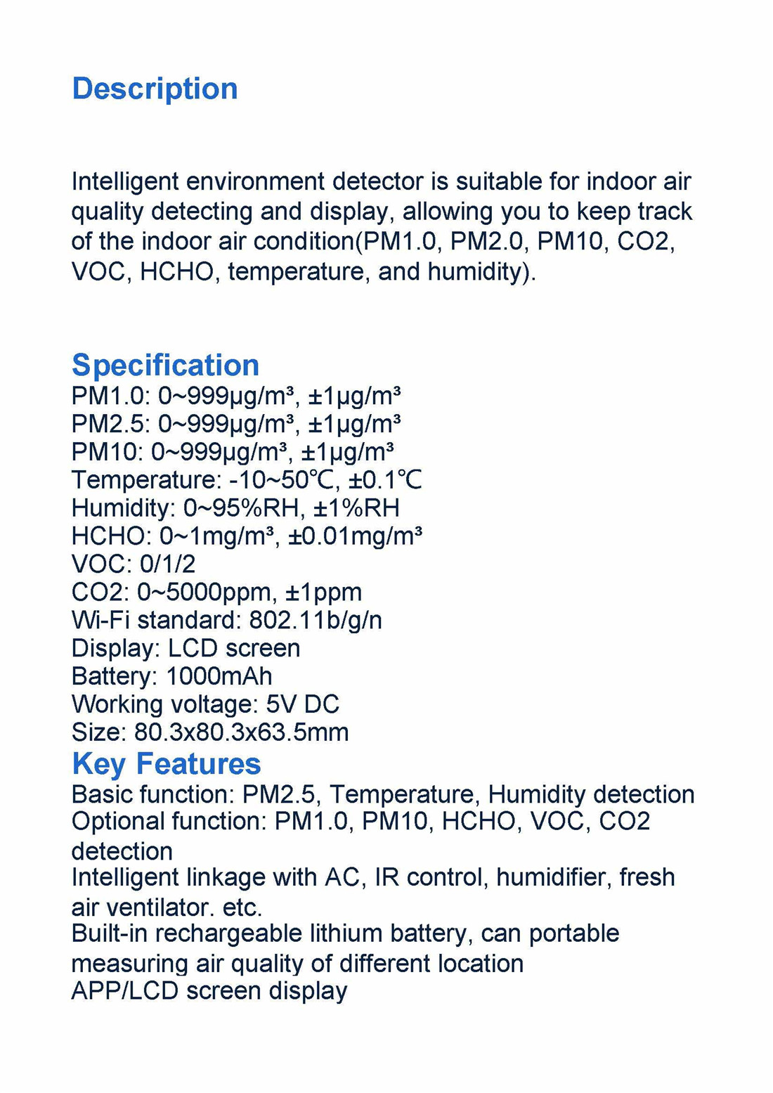 Indoor Air Quality Detector(SS-PMT100/S)