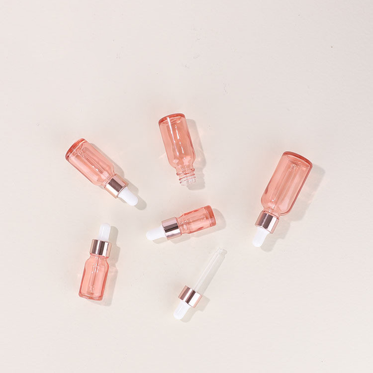 Round Glass Cosmetic Containers Pink Dropper Bottle 10ml To 100ml