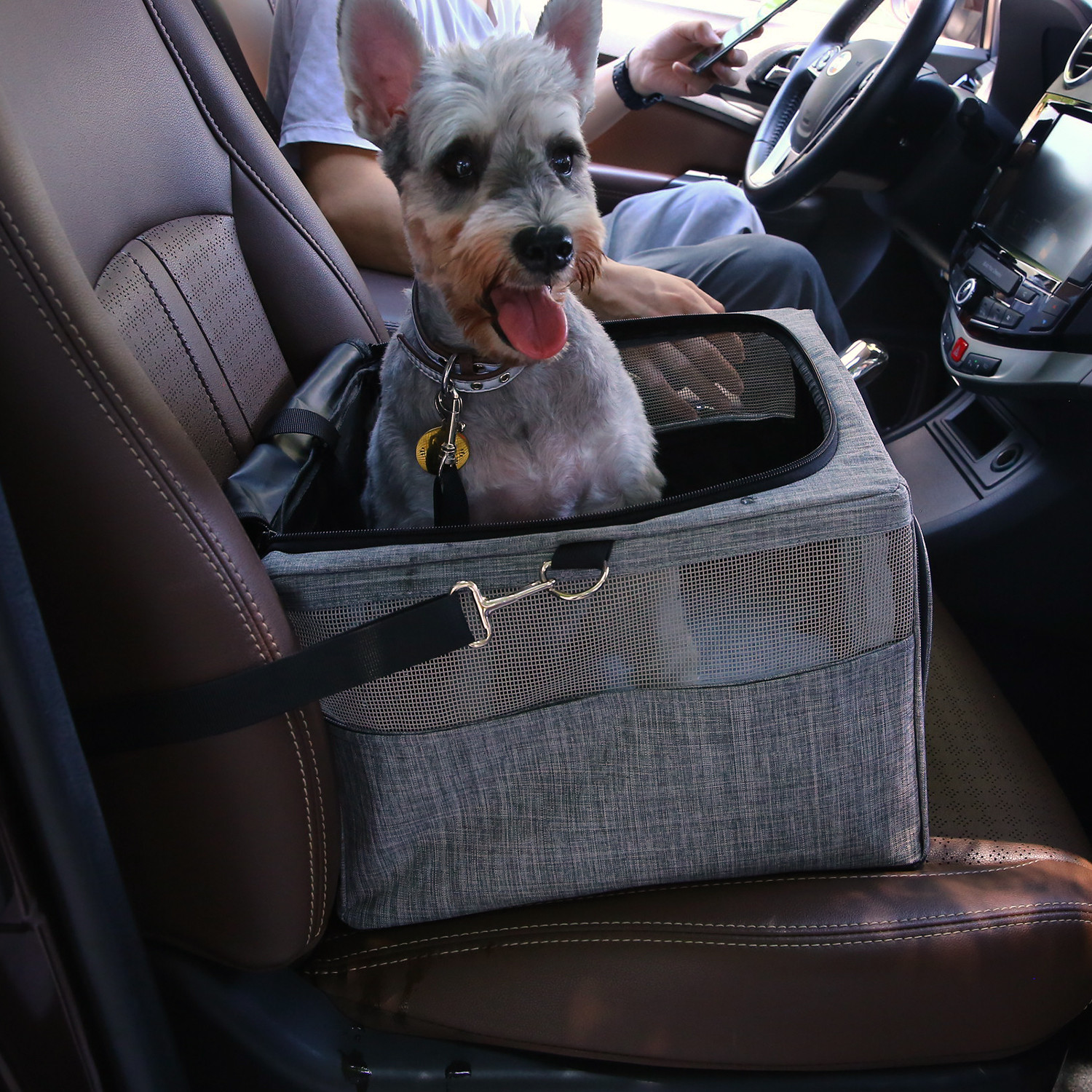 Car Back Seat Belt Cat Pet Travel Carrier Non Slip Ventilated Mesh 33*24*38cm