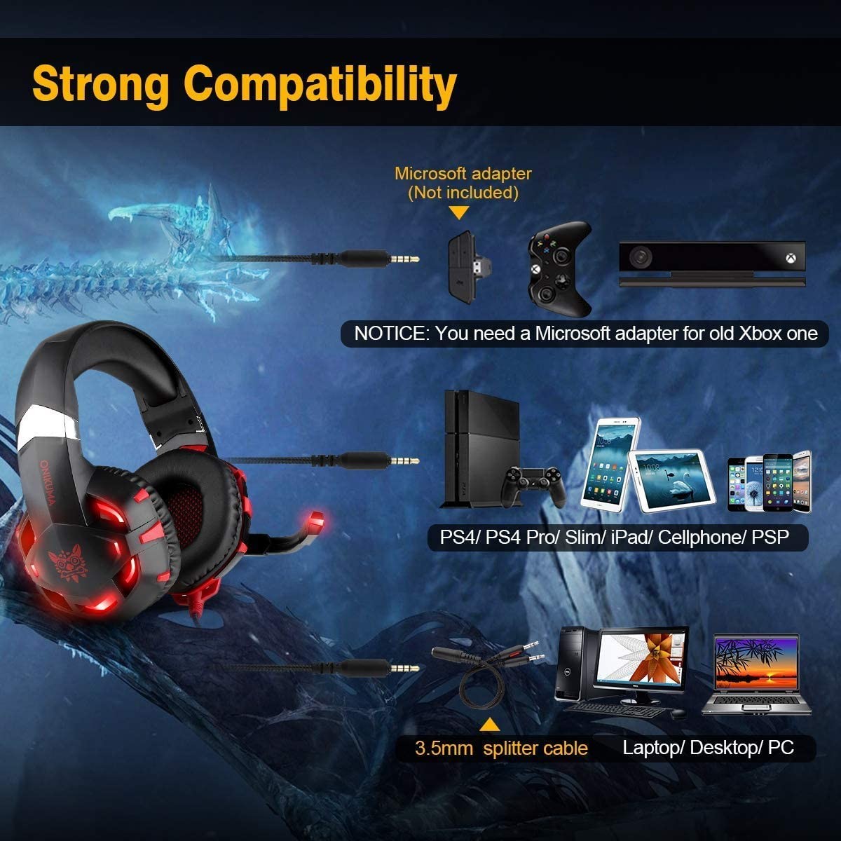 PS4 117dB Onikuma K2 Pro Stereo Gaming Headset