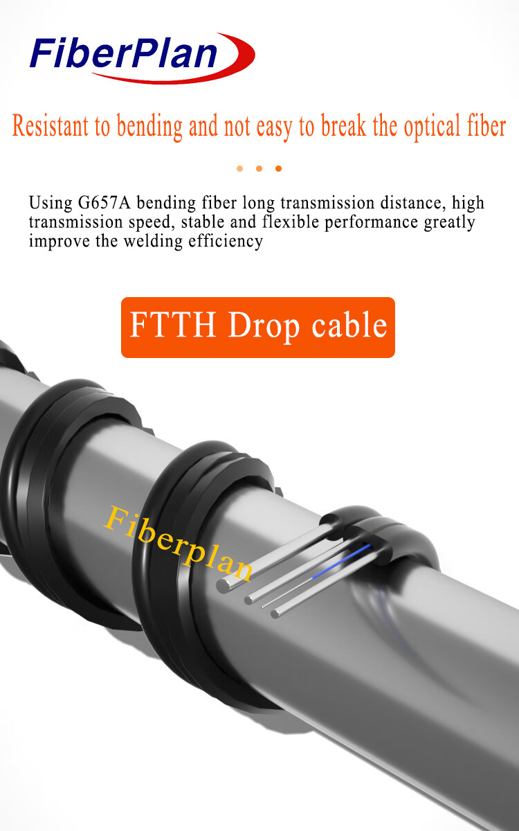 Fiber To The Home Aerial FTTH Optical Fiber Drop Cable With Messenger Self Support FTTH