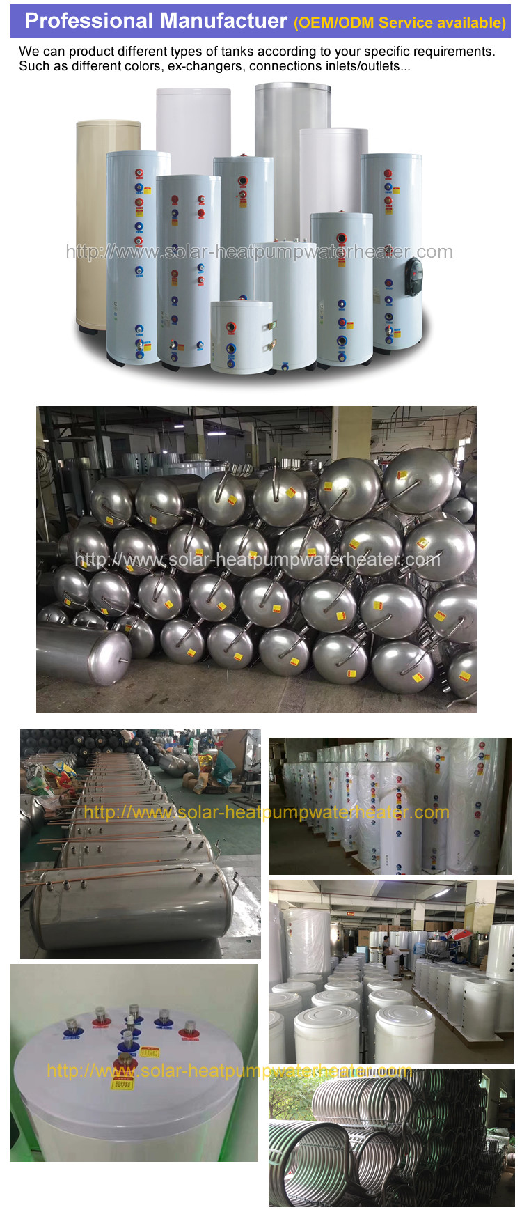 100 - 500 L Small Hot Water Storage Tank White / Silver / Golden Color