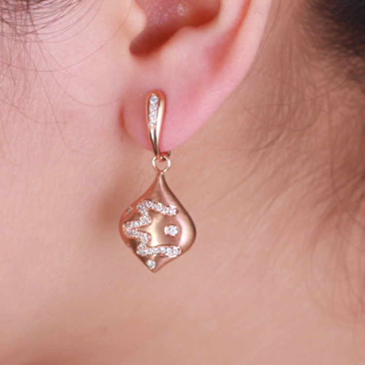 18K Rose Gold Diamonds Drop Pendant Earrings Ring Jewelry Set (GDSET004)
