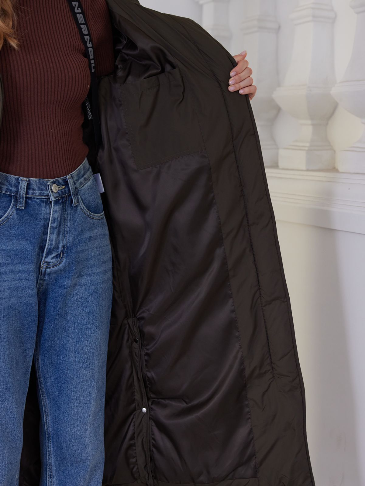 long women jacket, for cold winter coat, hooked, lower knees length, dark colours, Winter Warmth Graphene Self Heating line，