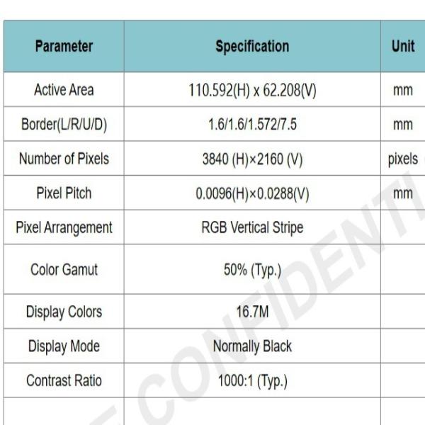 Technical drawing and pin definition of 5 inch TFT display