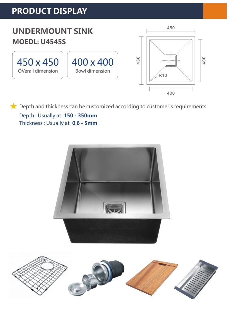 Mini Kitchen Sink 304 Stainless Steel Material Single Bowl Bar Sink 4545