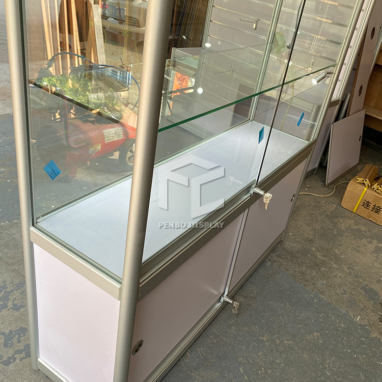 47in Long Shop Glass Display Showcase Cabinet Melamine Board With T5 LED Light