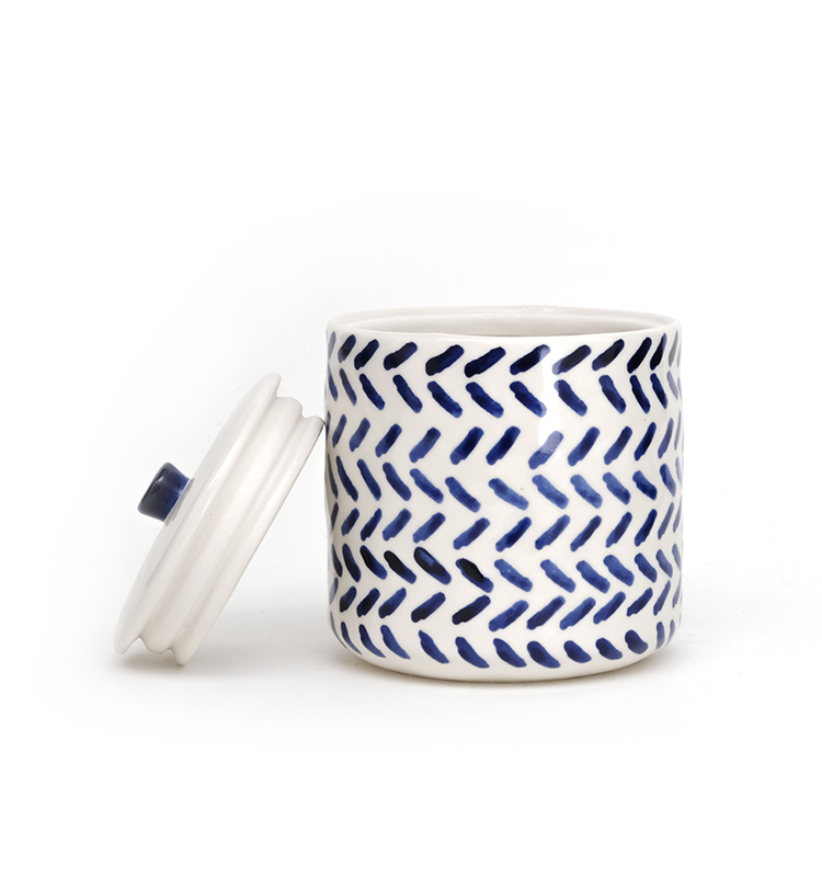 White Household Stoneware Coffee Canister Kitchen Coffee Suger Tea Round Ceramic Canister With Lid
