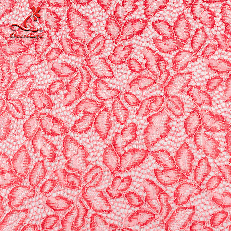 Comfortable Pink Embroidered Lace Fabric Dimensional High Stability