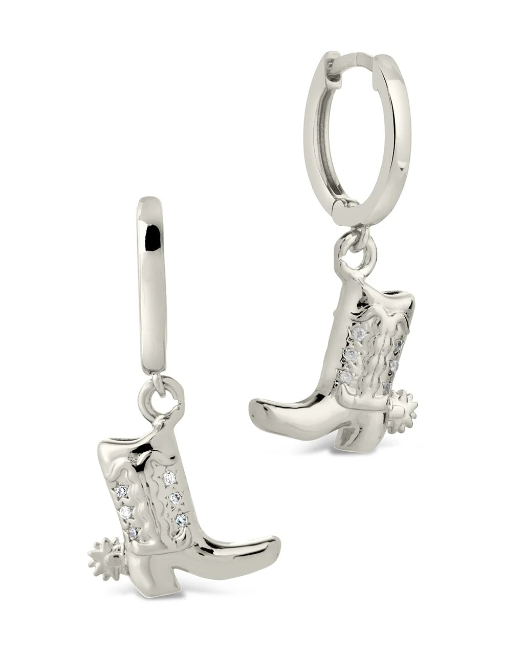 Cowboy Boot Micro Delicate Brass Drop Earrings White CZ Stone Brass Dangle Earrings