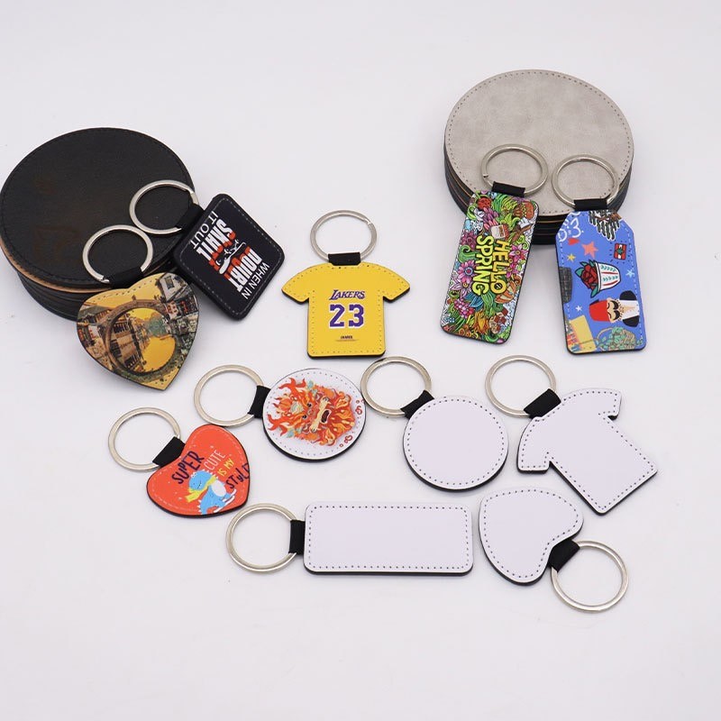 Personalized Lychee Grain Sublimation Leather Keychain Pendant Sublimation Blank Products Supply