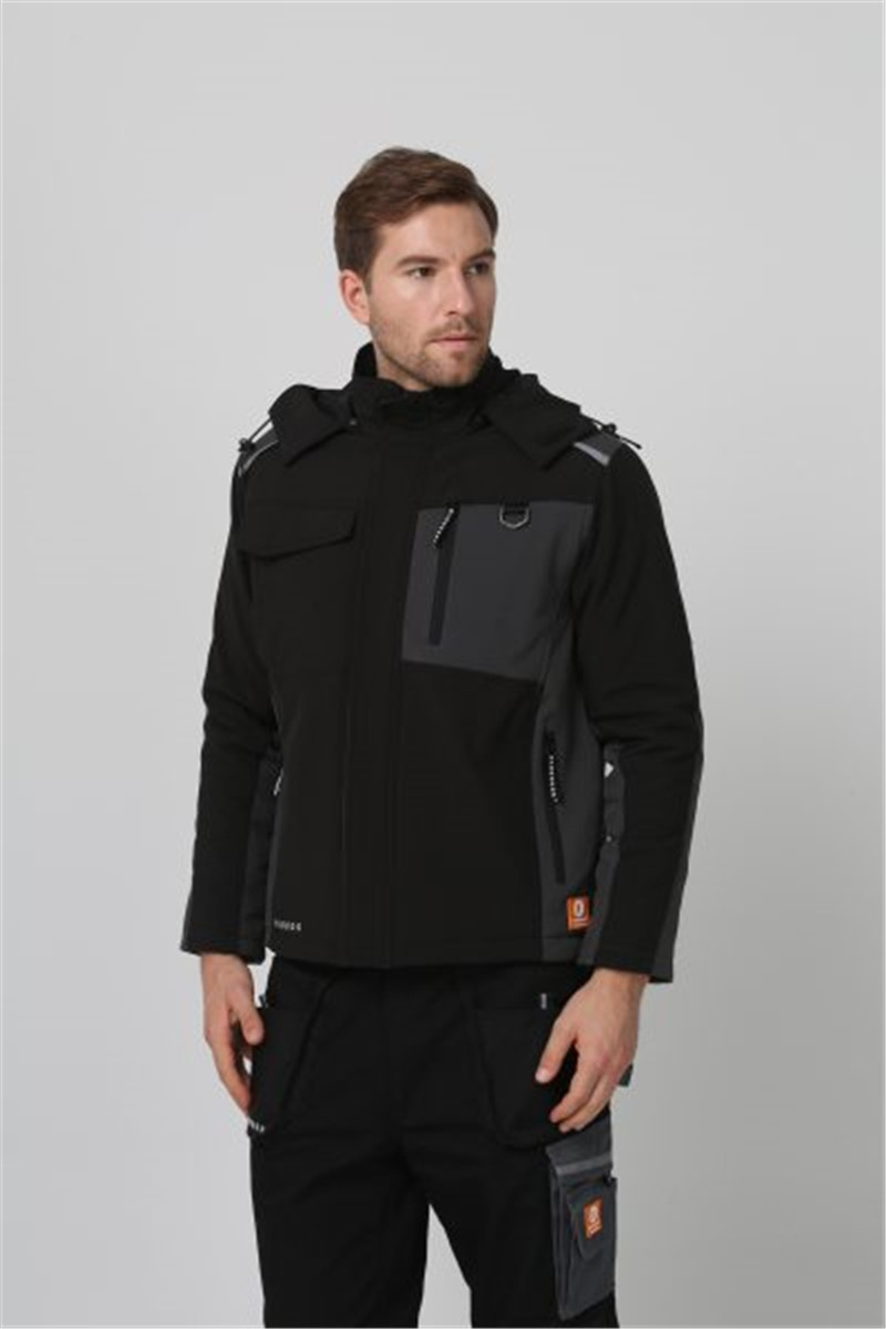 96% Polyester 4% Spandex Black Soft Shell Jacket , 320gsm Mens Winter Work Clothes