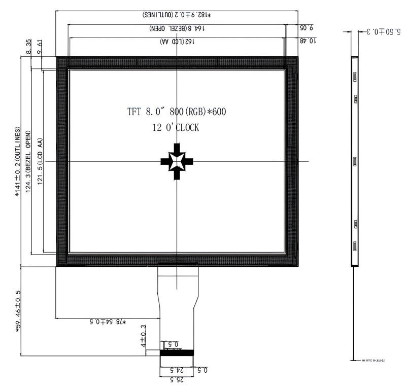 8 Inch TFT LCD Display 800x600 Pixel TN RGB TN 12 O'Clock Viewing Direction Screen