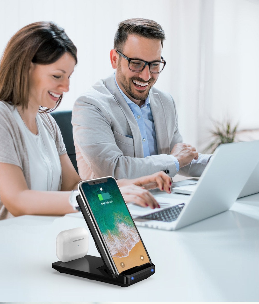 15W Fast 2 In 1 Wireless Charging Dock Qi Smart For Phone