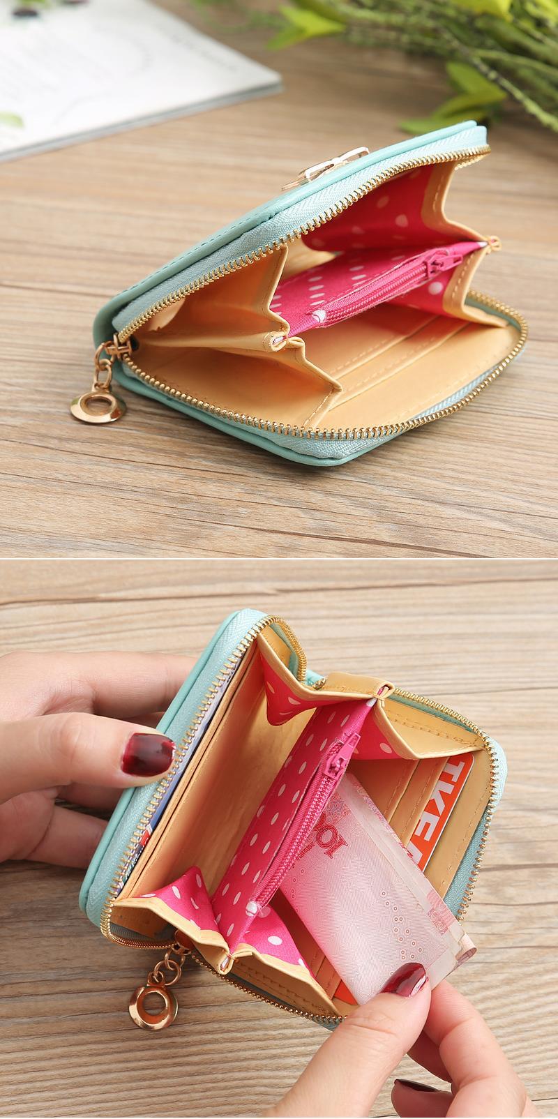 Custom Bowknot Letter Logo Short Purses Small Zipper Coin Bag For Women